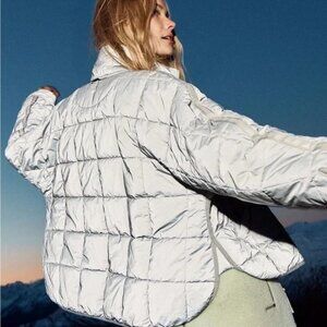 Free People Pippa Reflective Packable Puffer Coat Women XS Silver Cozy Gorpcore